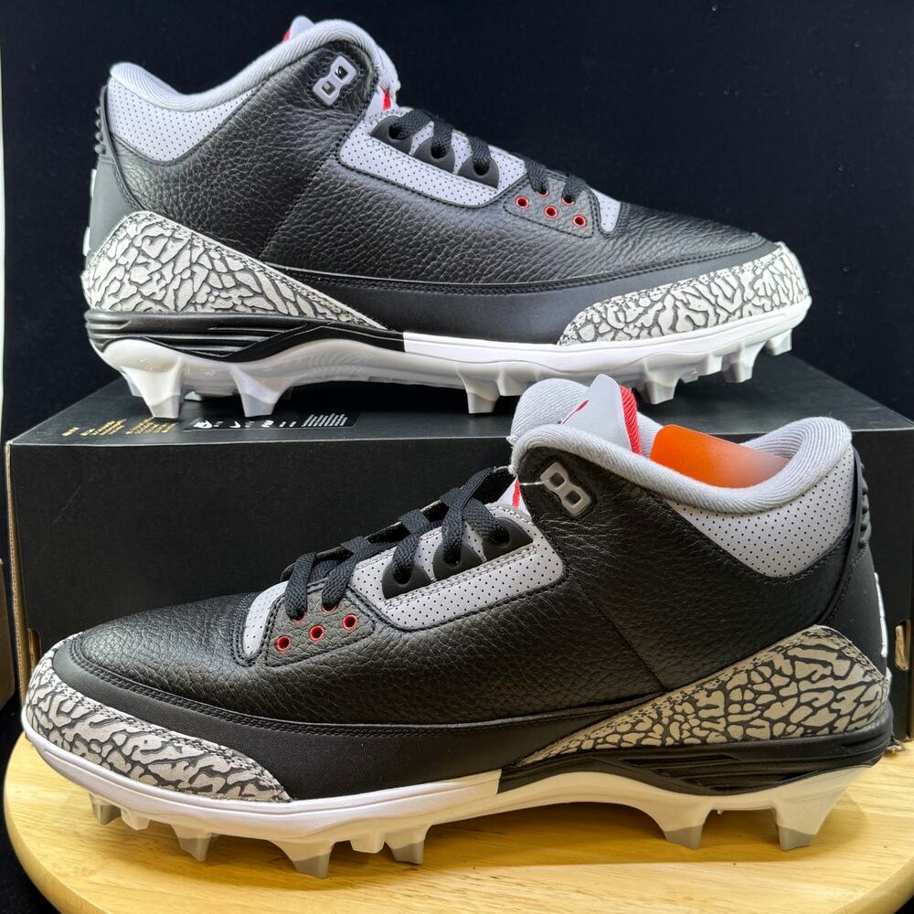 Nike Air Jordan 3 Mid TD Football Cleats Black Cement FZ8626-001 Men's Size 13